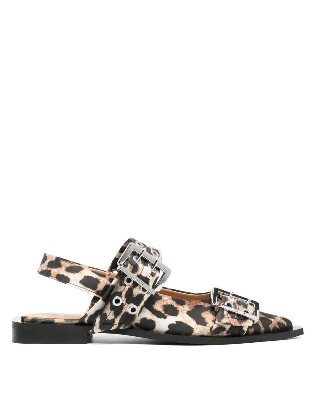Ganni White Leopard Print Slingback Ballets