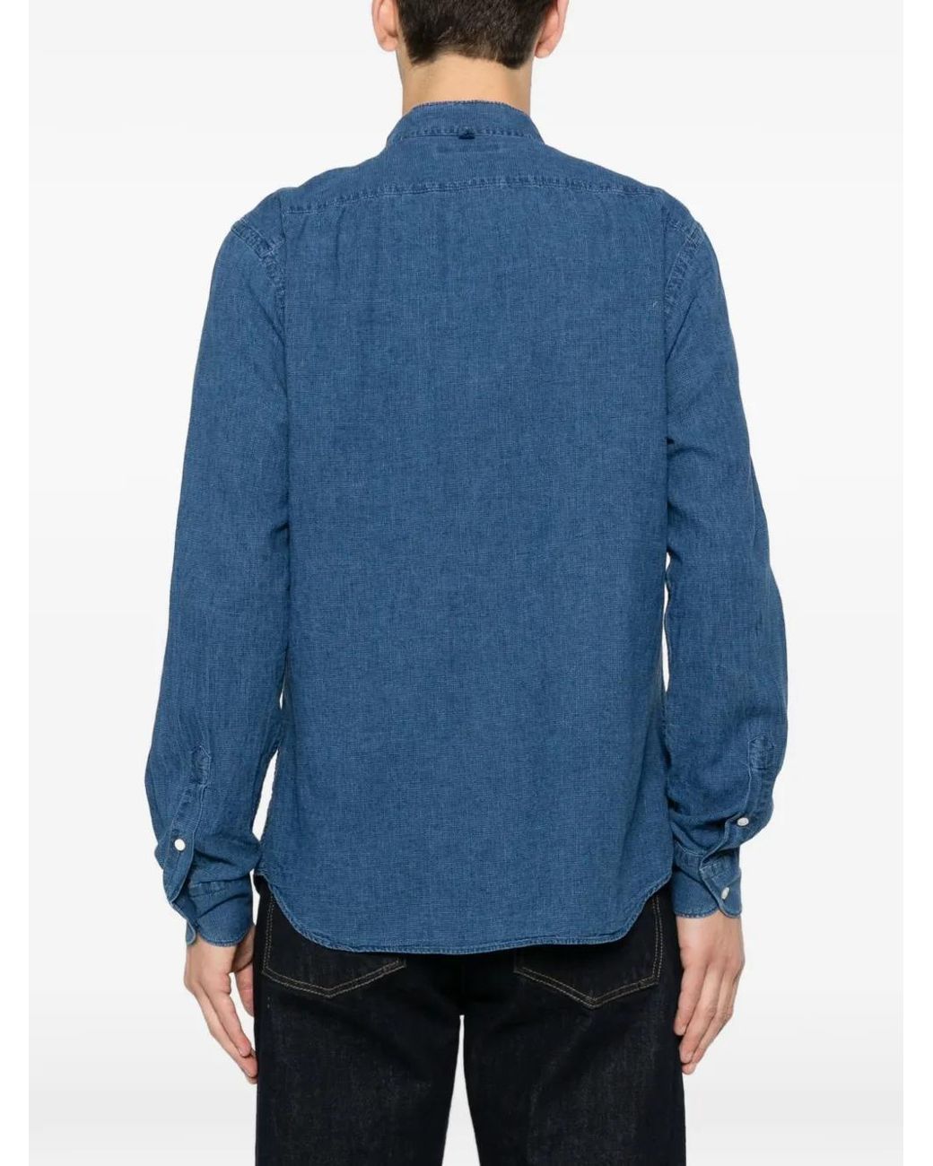 Glanshirt Blue Band-Collar Long-Sleeve Shirt for men