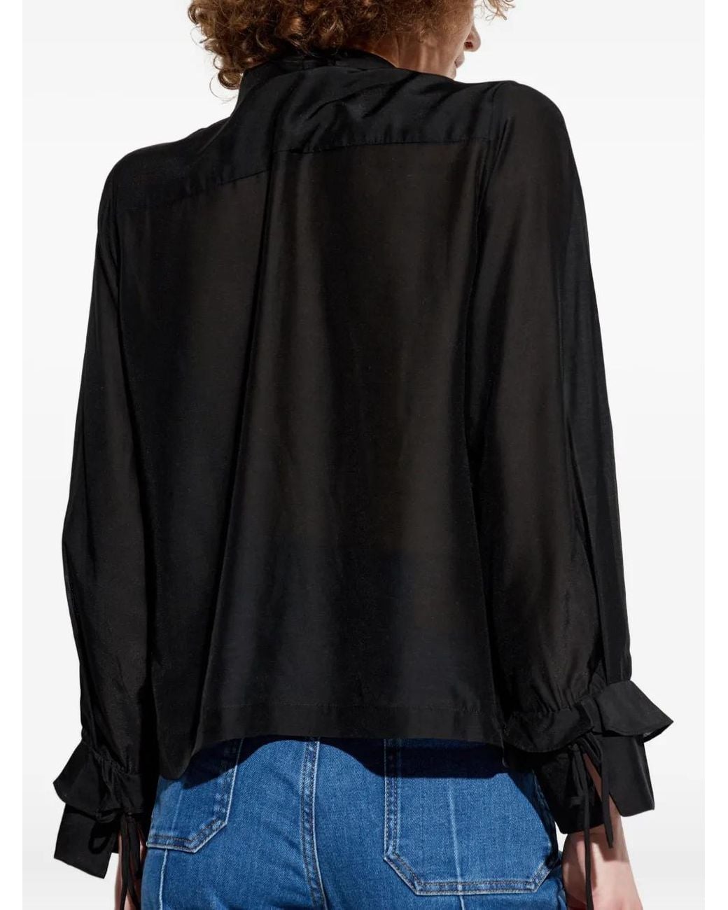 Munthe Black Ruffled-Cuff Blouse