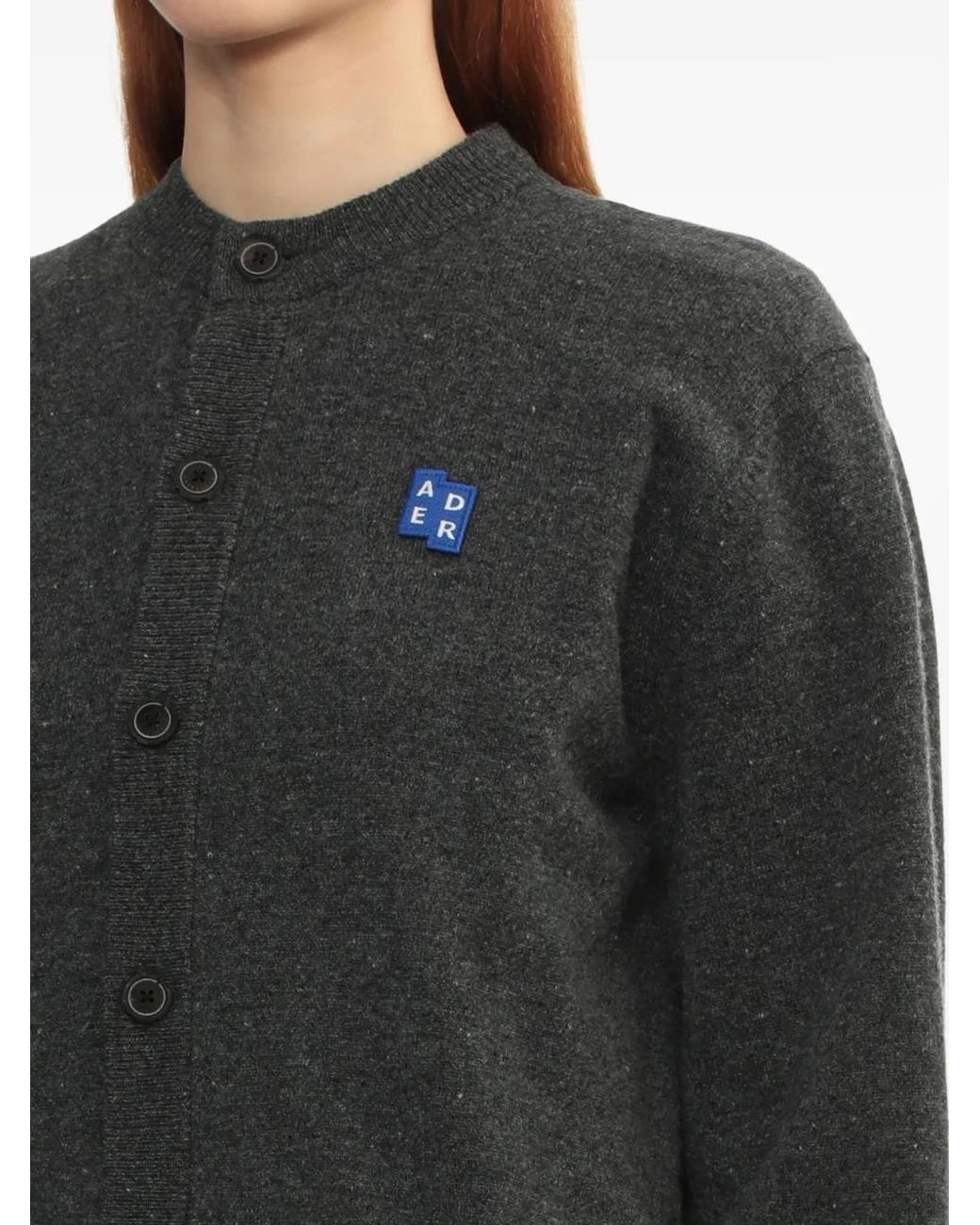 Adererror Gray Sig; Bl Tag Logo-Patch Button Cardigan