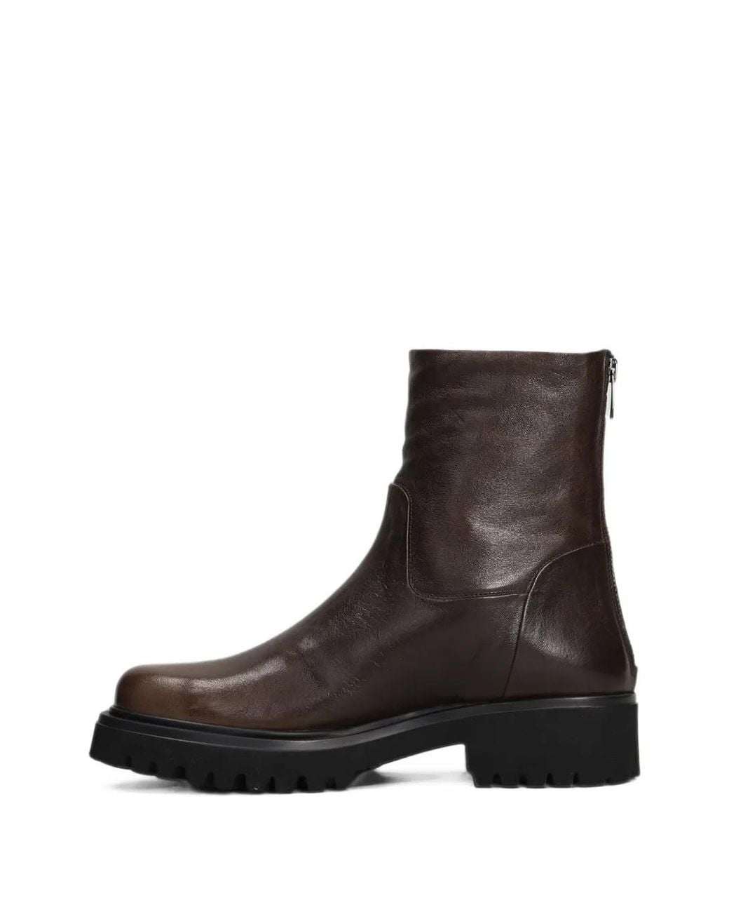 Evaluna Brown Rear-Zip Chunky-Sole Boots