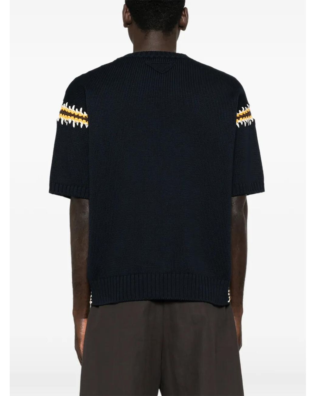 Prada Black Embroidered Cotton T-Shirt for men