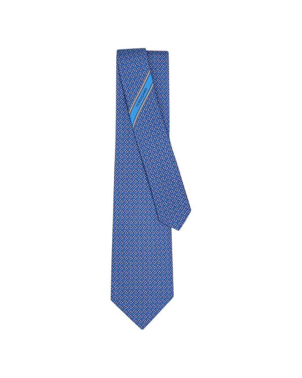 Ferragamo Blue Brackets Print Silk Tie for men
