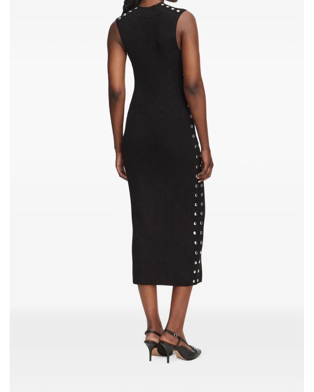 Karl Lagerfeld Black Stud-Detail Ribbed-Knit Dress