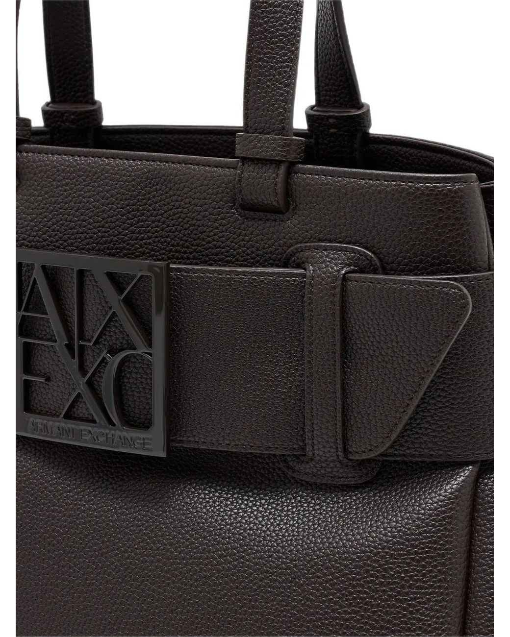 ARMANI EXCHANGE Black Sac À Main En Cuir Grainé À Plaque Logo