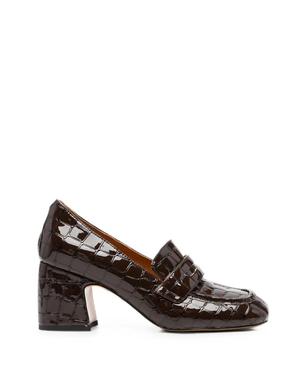 Linda Baumann Brown Croc-Effect Block-Heel Loafers