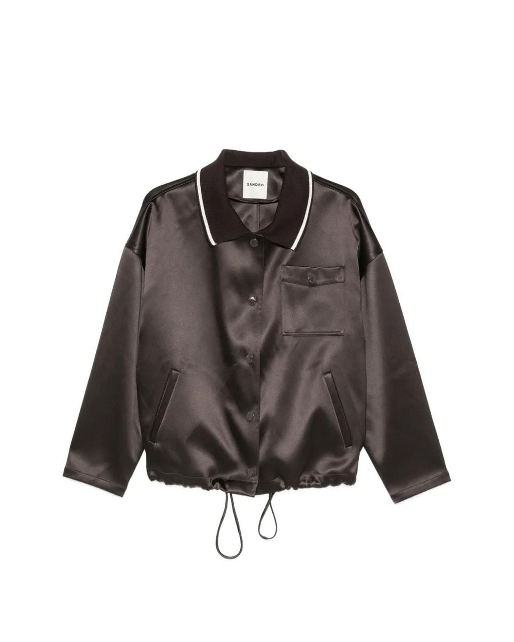 Sandro Brown Satin-Look Jacket With Polo Collar