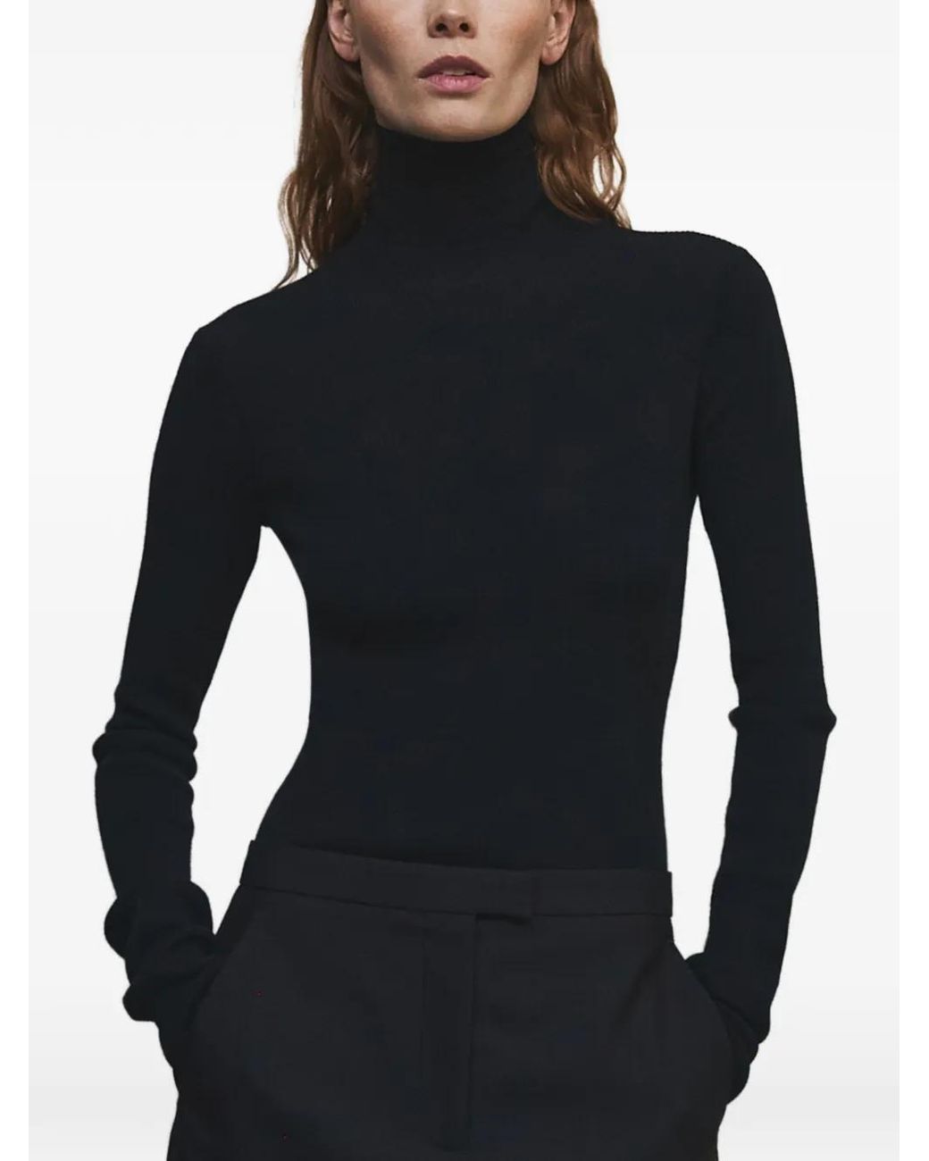 Another Tomorrow Black Rib-Knit Sweater