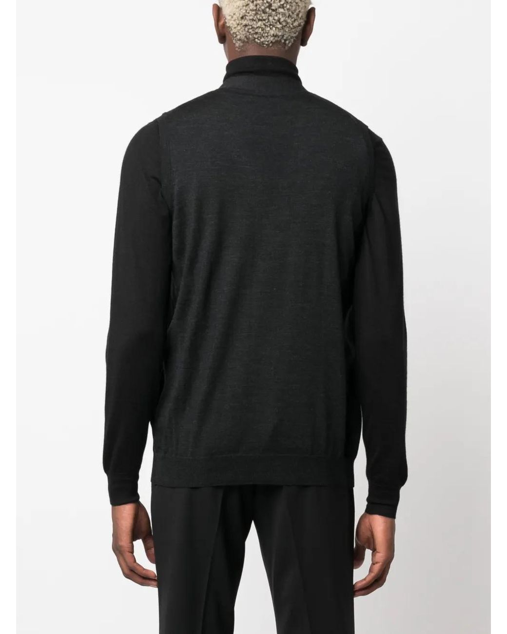 Fedeli Black V-Neck Sleeveless Virgin-Wool Cardigan for men