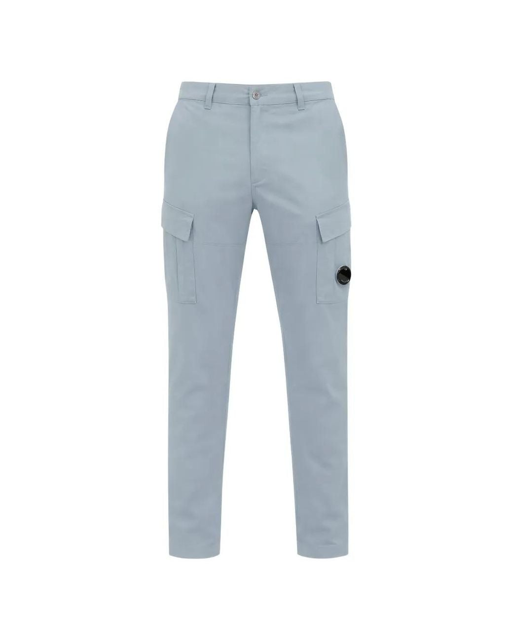 C P Company Blue Stretch Sateen Ergonomic Lens Cargo Trousers for men