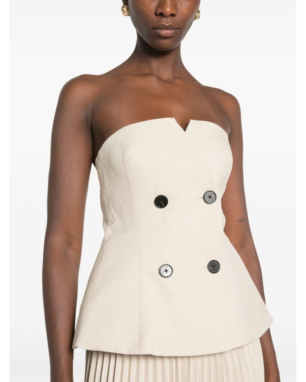 Self-Portrait White Bandeau Pleated Midi Dress