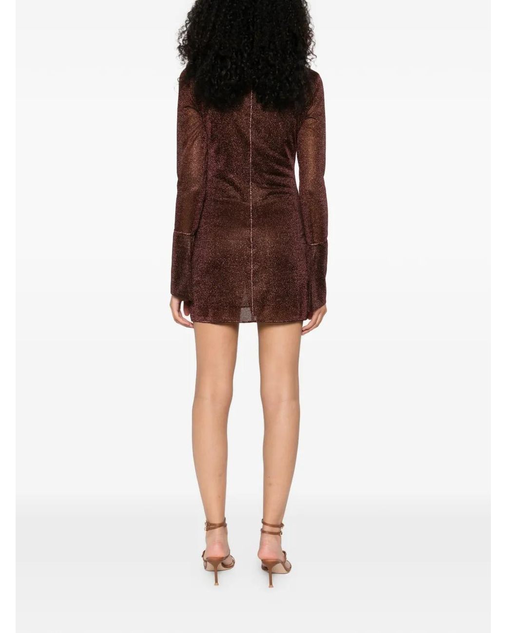 Oseree Brown Long-Sleeve Mini Dress