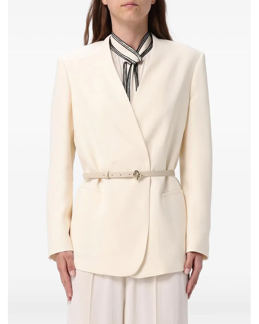 Fabiana Filippi Natural Belted Wrap-Front Blazer