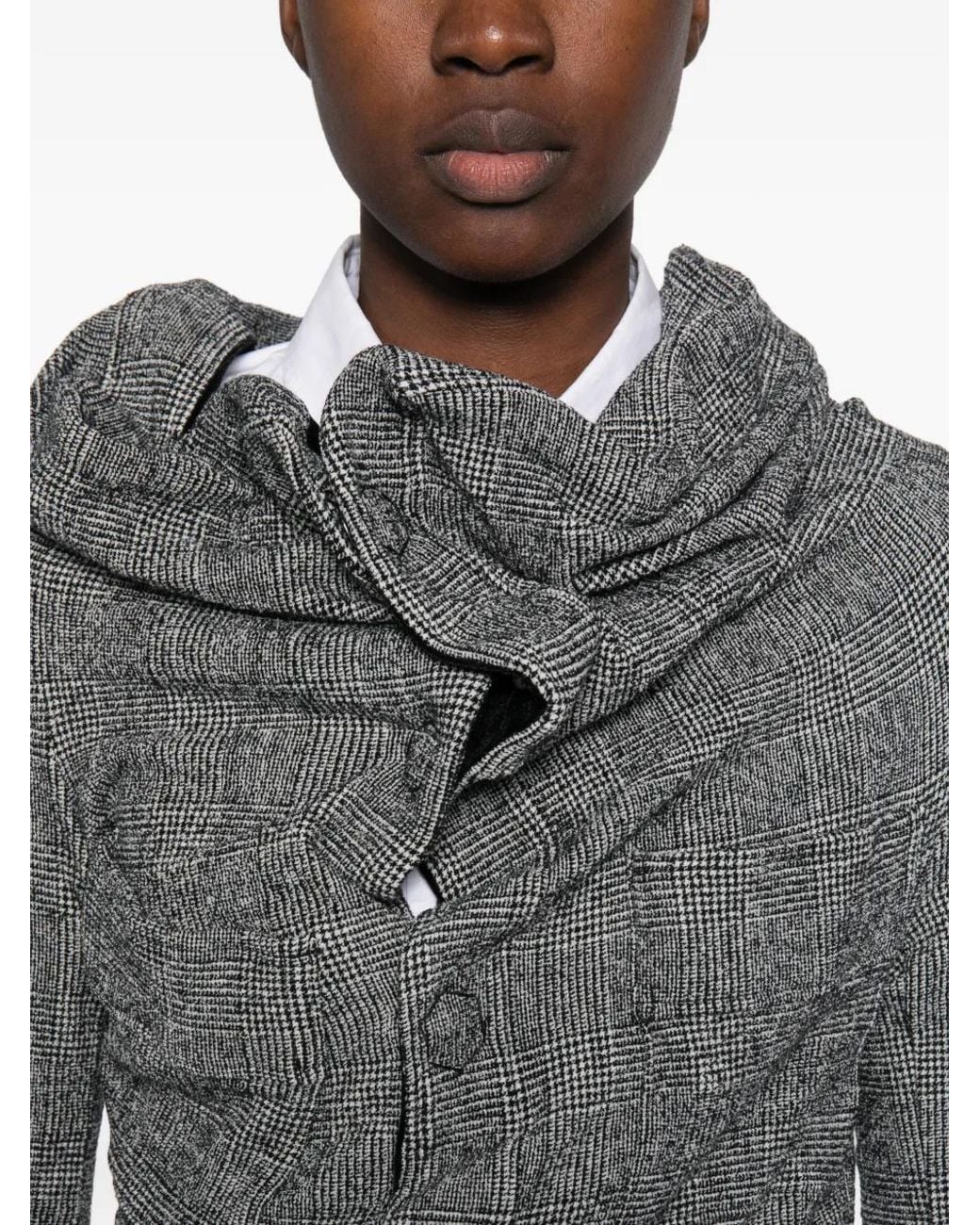 Junya Watanabe Gray Check-Pattern Draped Jacket