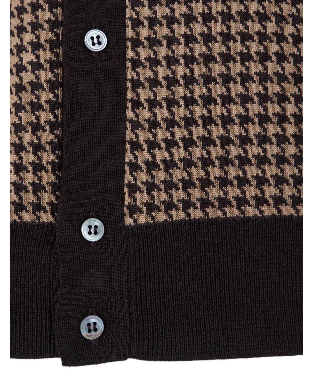 Lardini Brown Houndstooth-Pattern Calssic-Collar Cardigan for men