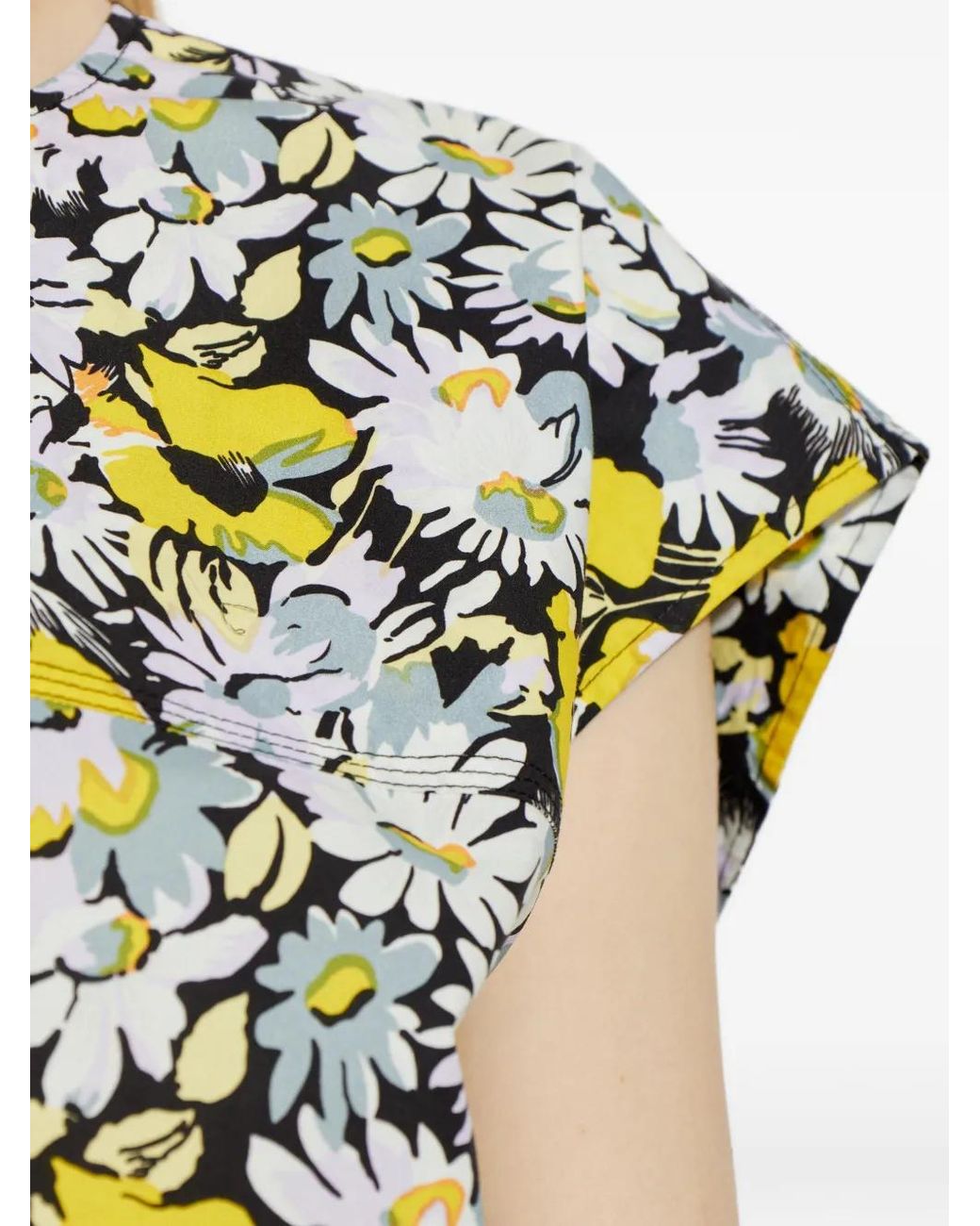 Marni White Robe Mi-Longue Fleurie À Volants Superposés