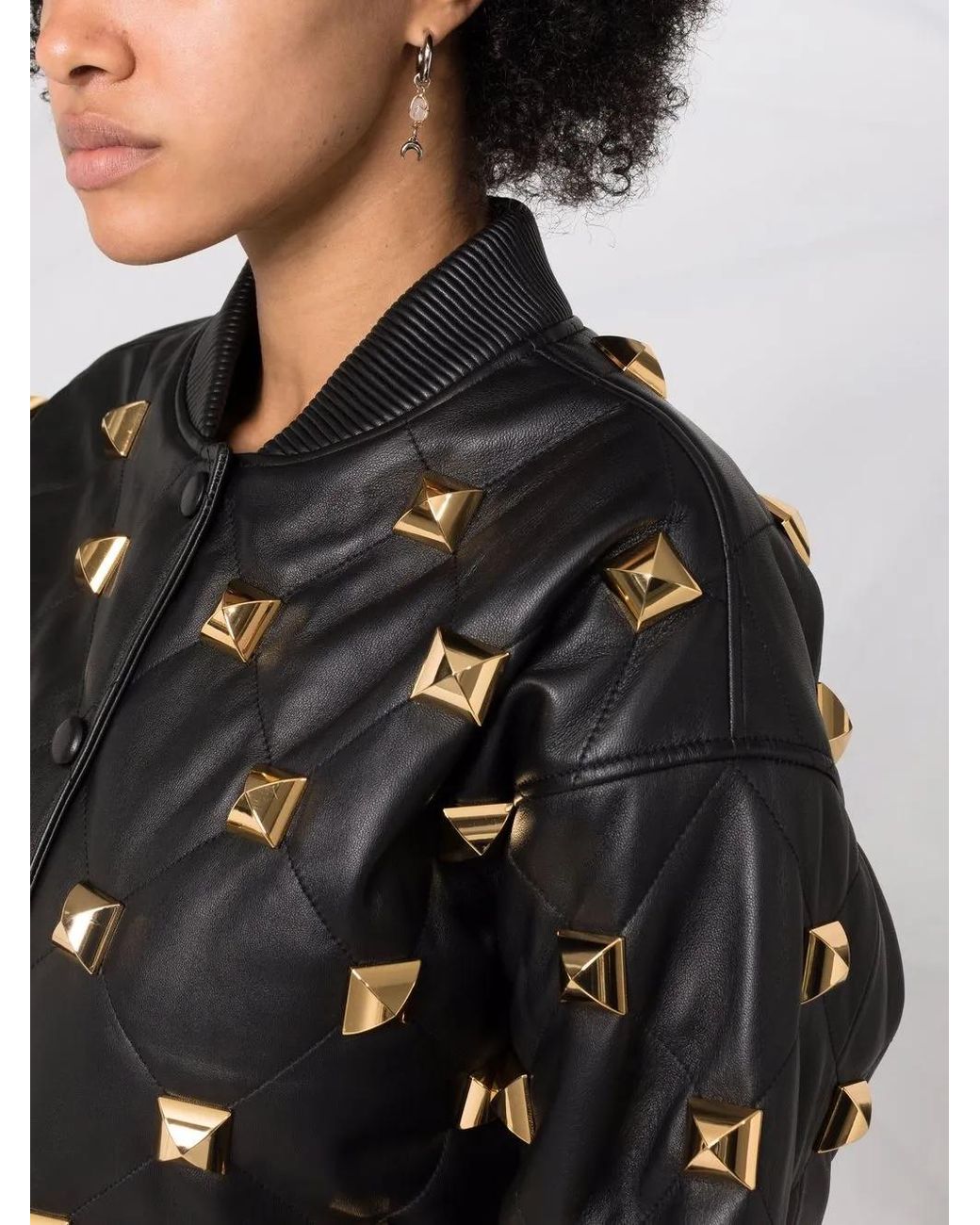 Philipp Plein Black Studded Quilted Bomber Jacket