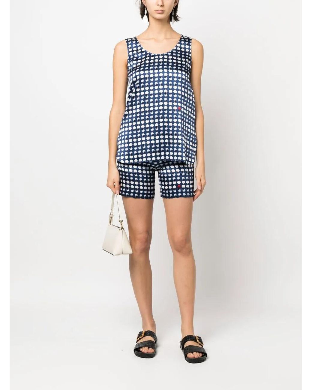 Kiton Blue Polka-Dot Silk Top