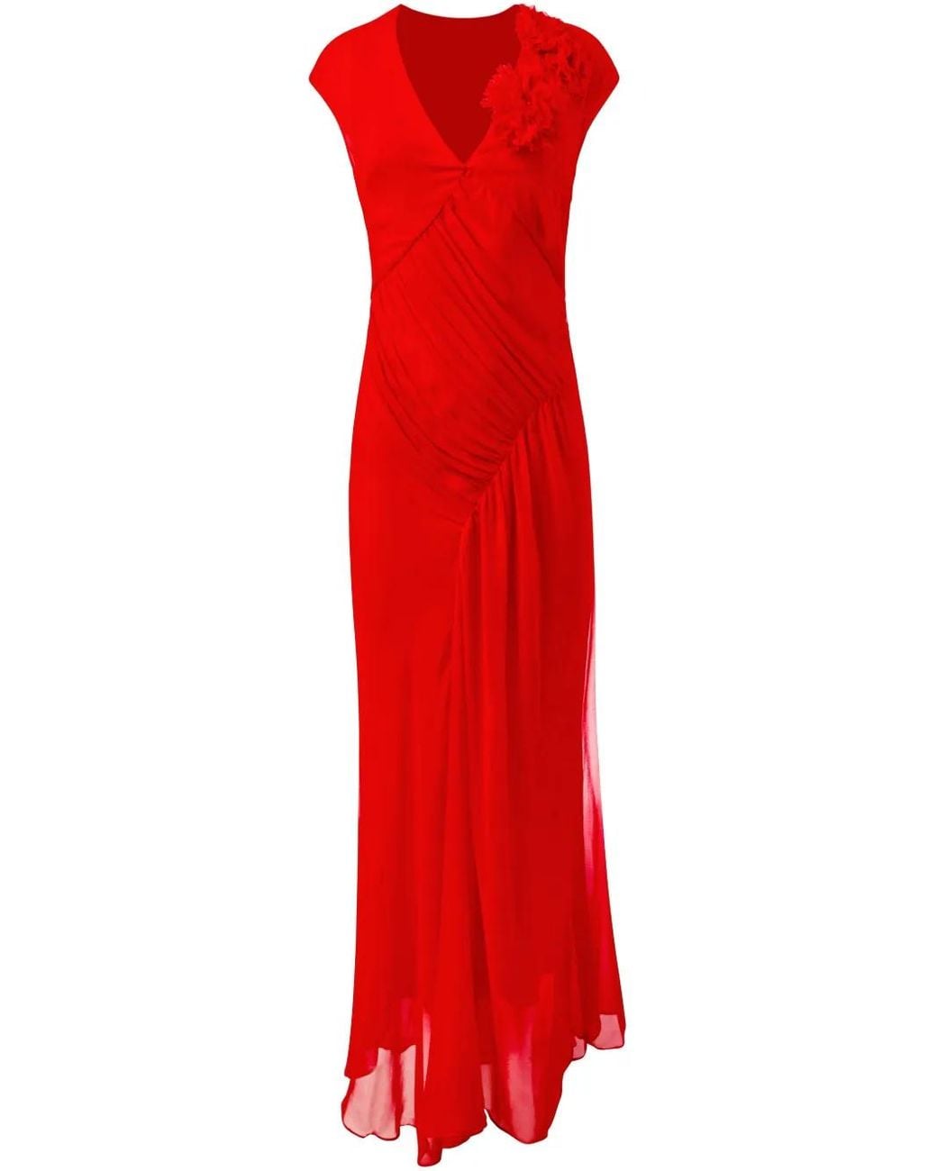 Alejandra Alonso Rojas Red Draped Chiffon Dress