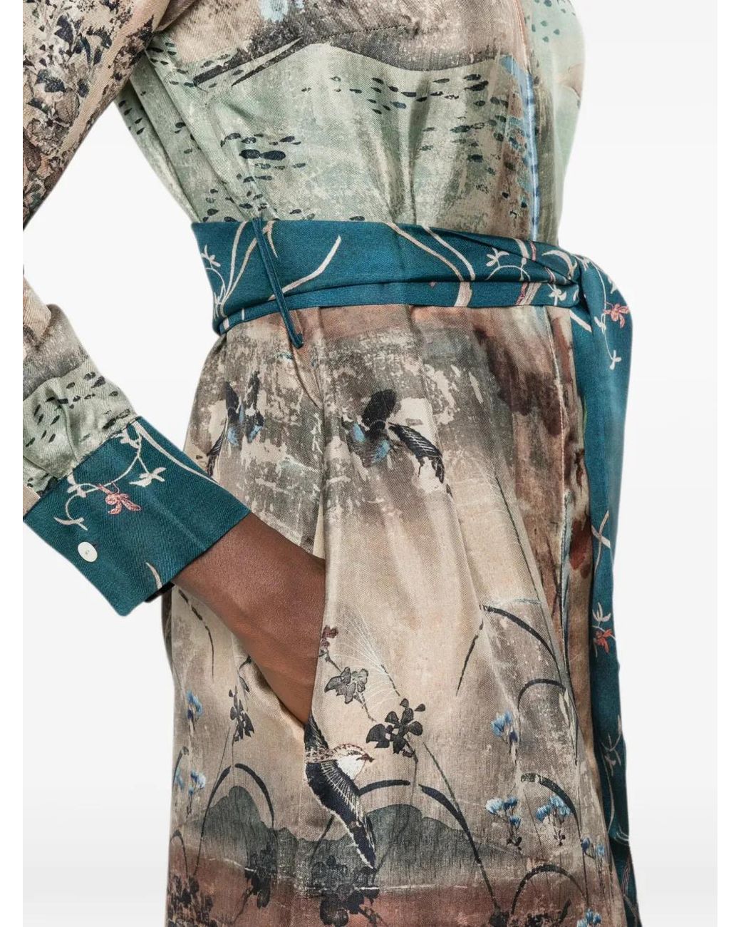 Pierre Louis Mascia White Graphic-Print Belted Midi Dress