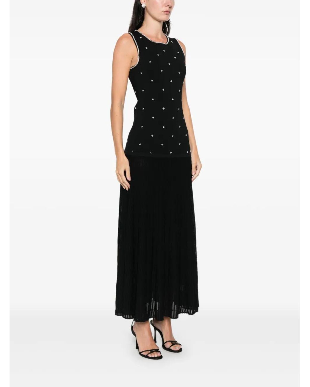 Sandro Maxi Floral-Embellishment Knitted Dress in Black | Lyst
