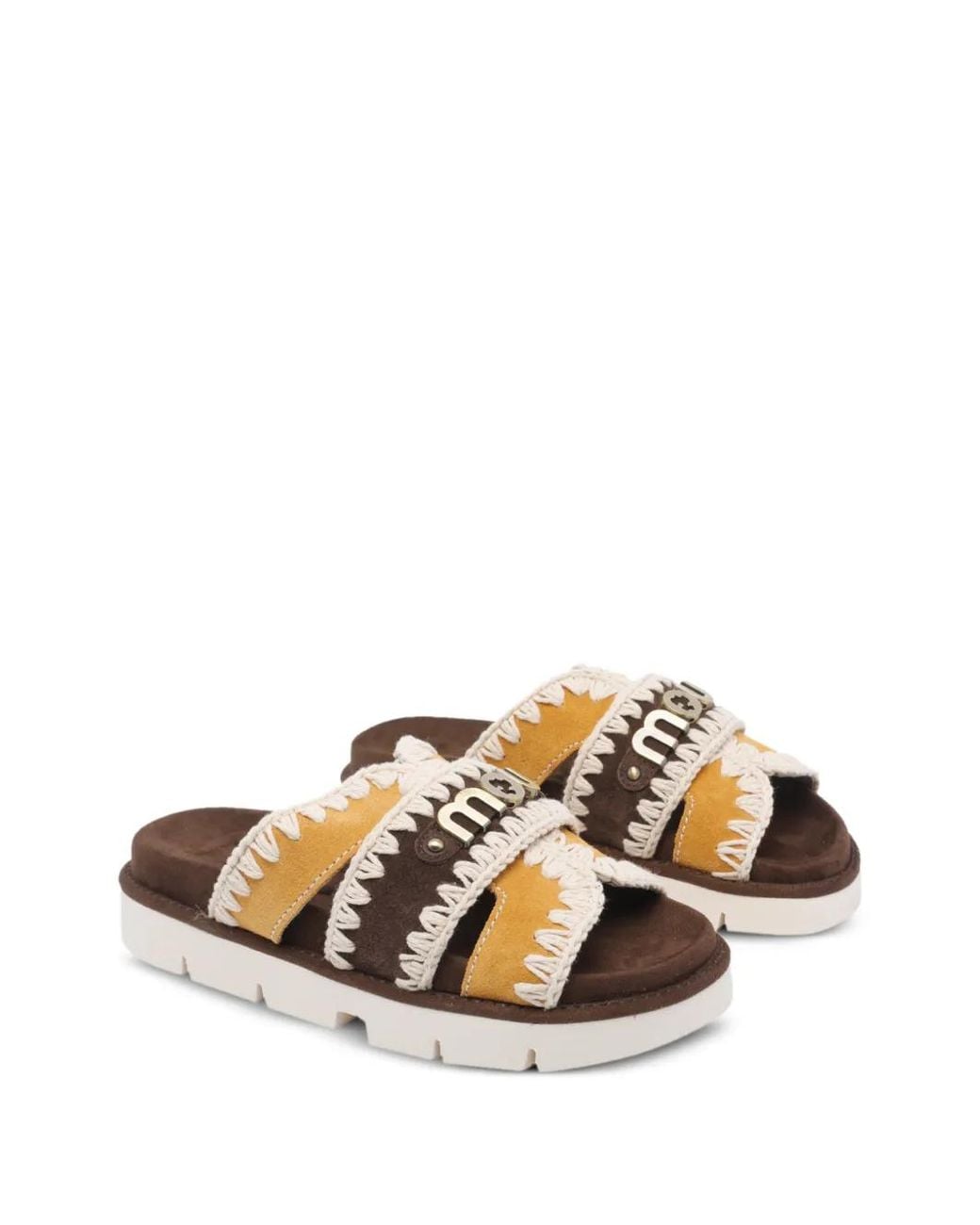 Mou White Bio Crochet-Trim Logo-Plaque Sandals