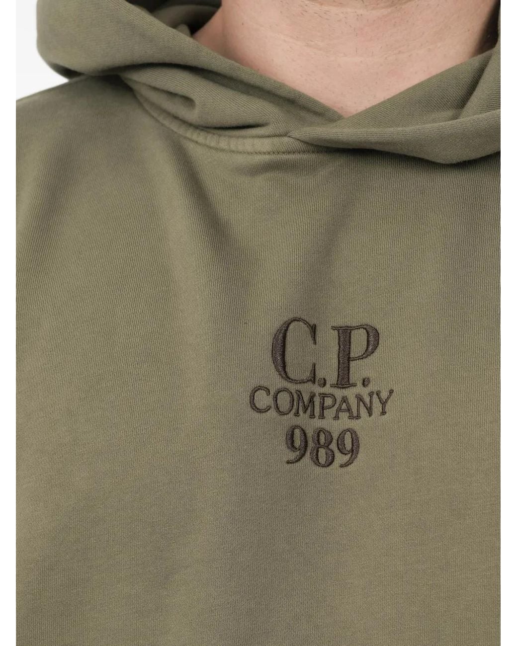 C P Company Green Logo-Embroidery Hoodie for men
