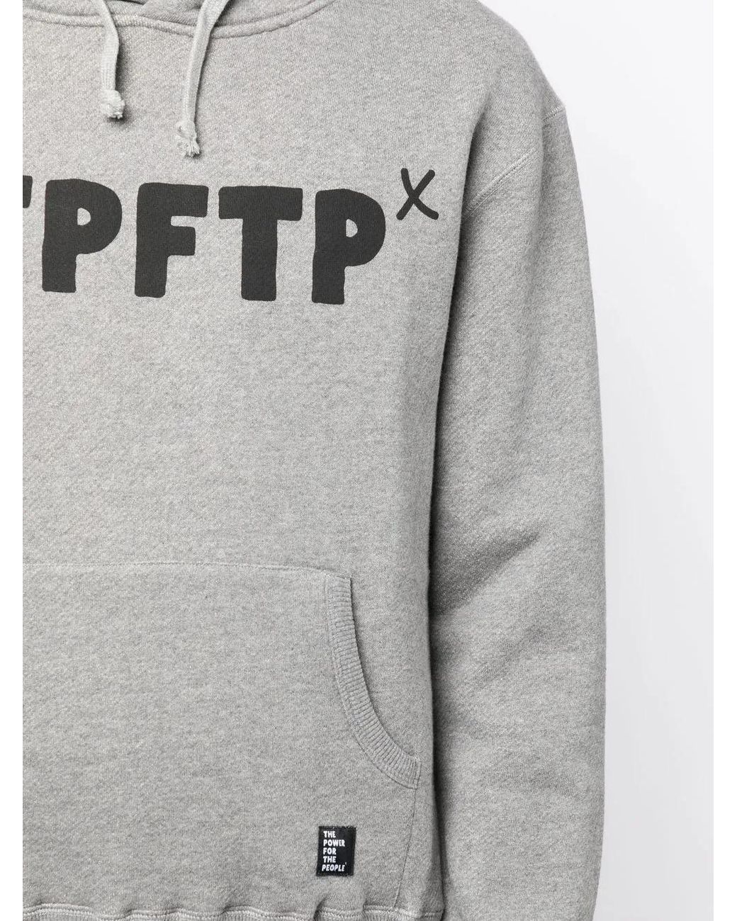 The Power for the People Gray Logo Print Drawstring Hoodie for men