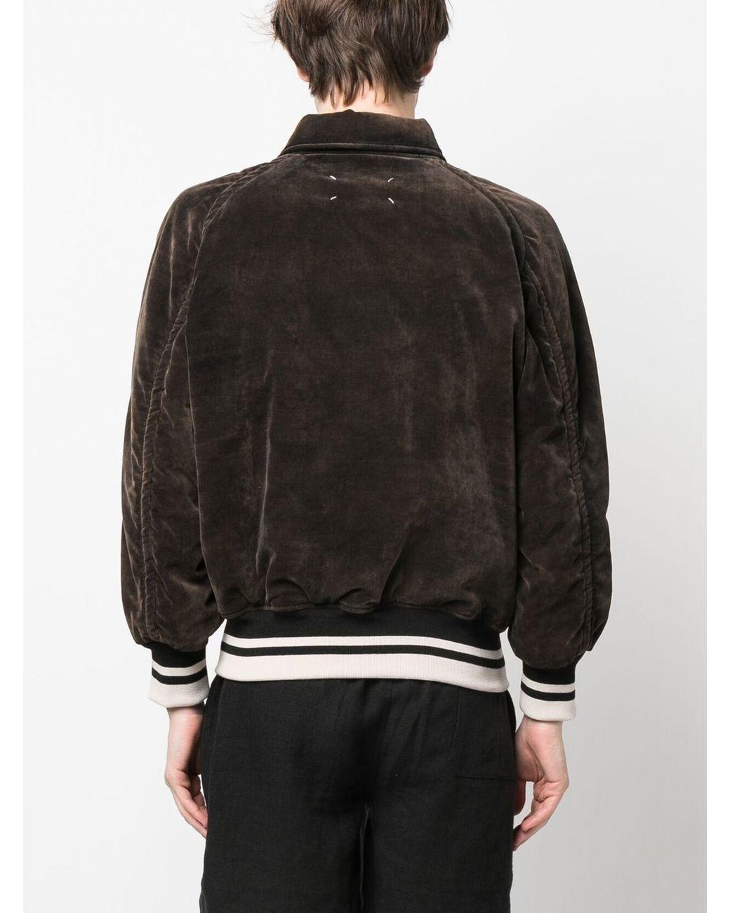 Maison Margiela Cropped Velvet Bomber Jacket in Black for