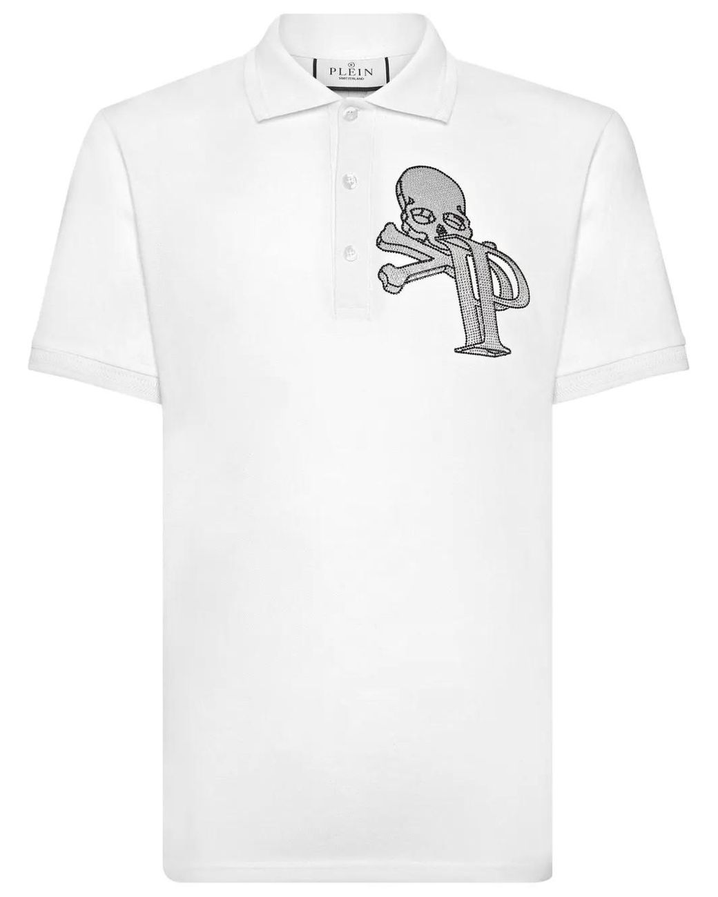 Philipp Plein White Wire Frame Crystal-Embellished Polo Shirt for men