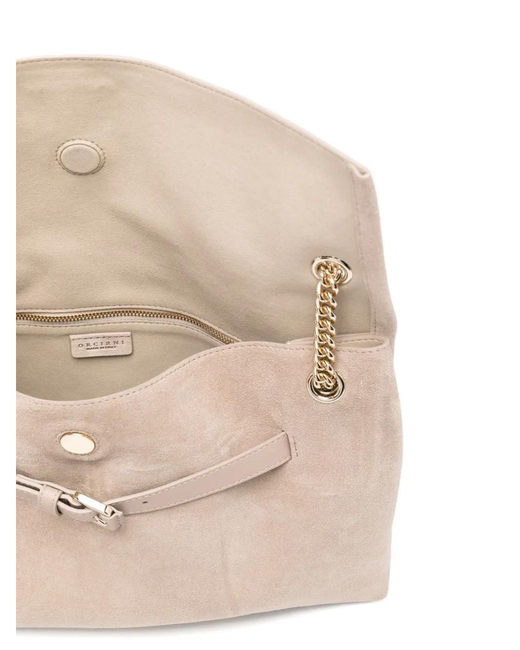 Orciani Natural Suede Chain-Link Shoulder Bag