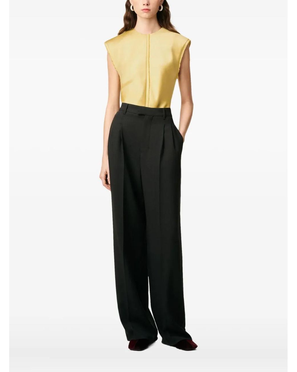 AMI Yellow Raw-Edge Sleeveless Top