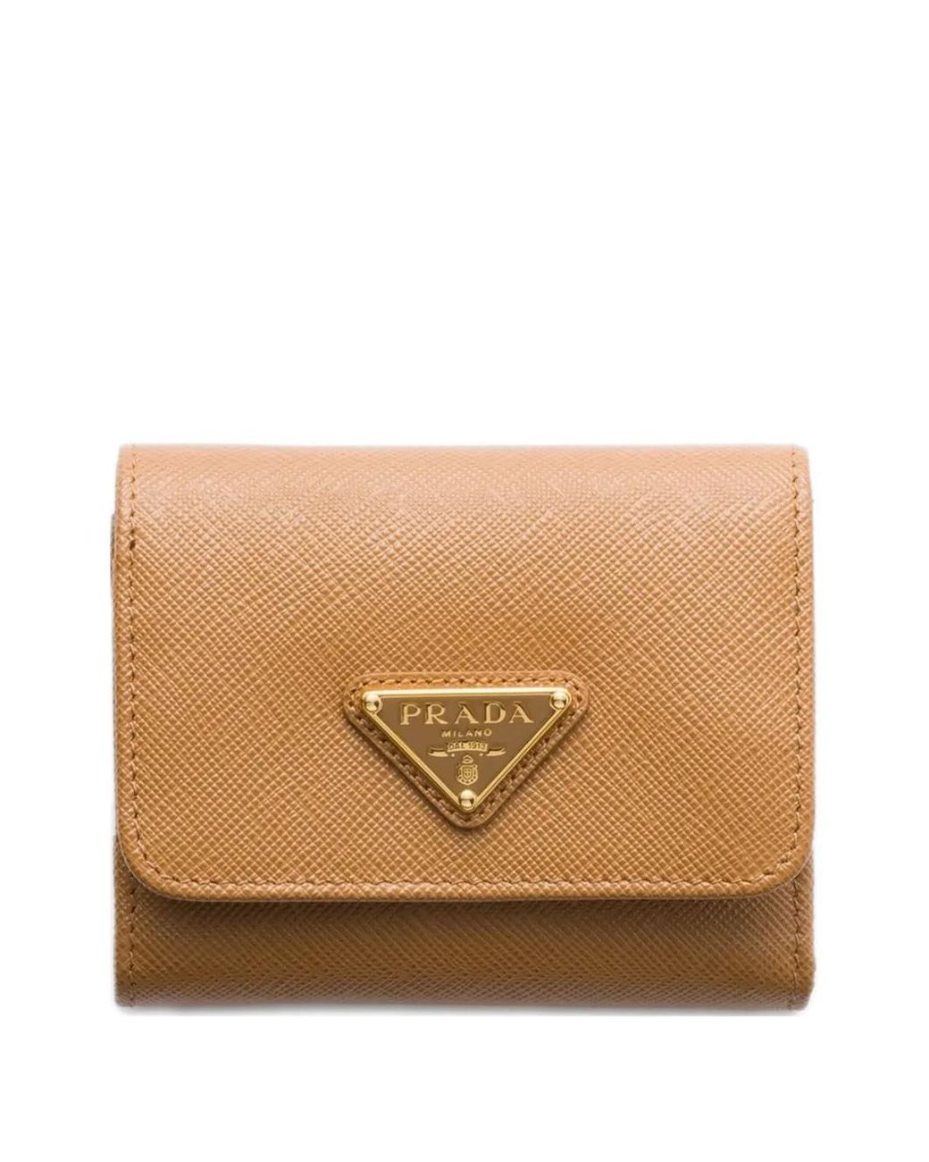 Prada Natural Triangle-Logo Saffiano Leather Wallet