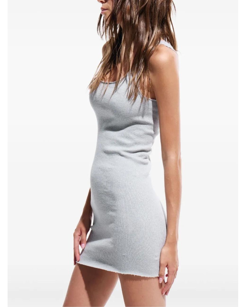 Mainless White Ribbed Mini Dress