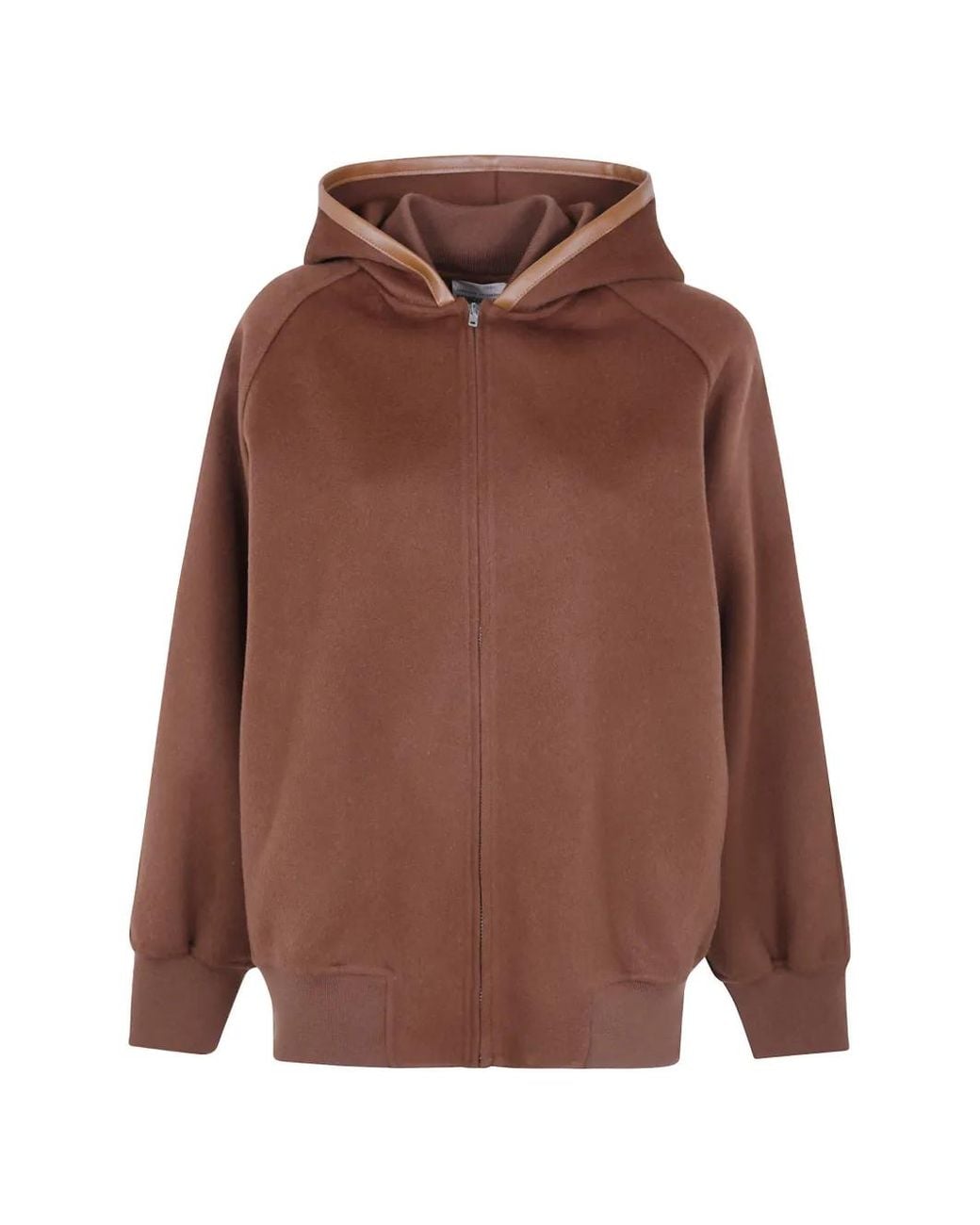 Semicouture Brown Veste Sharleen À Capuche Bordée De Cuir