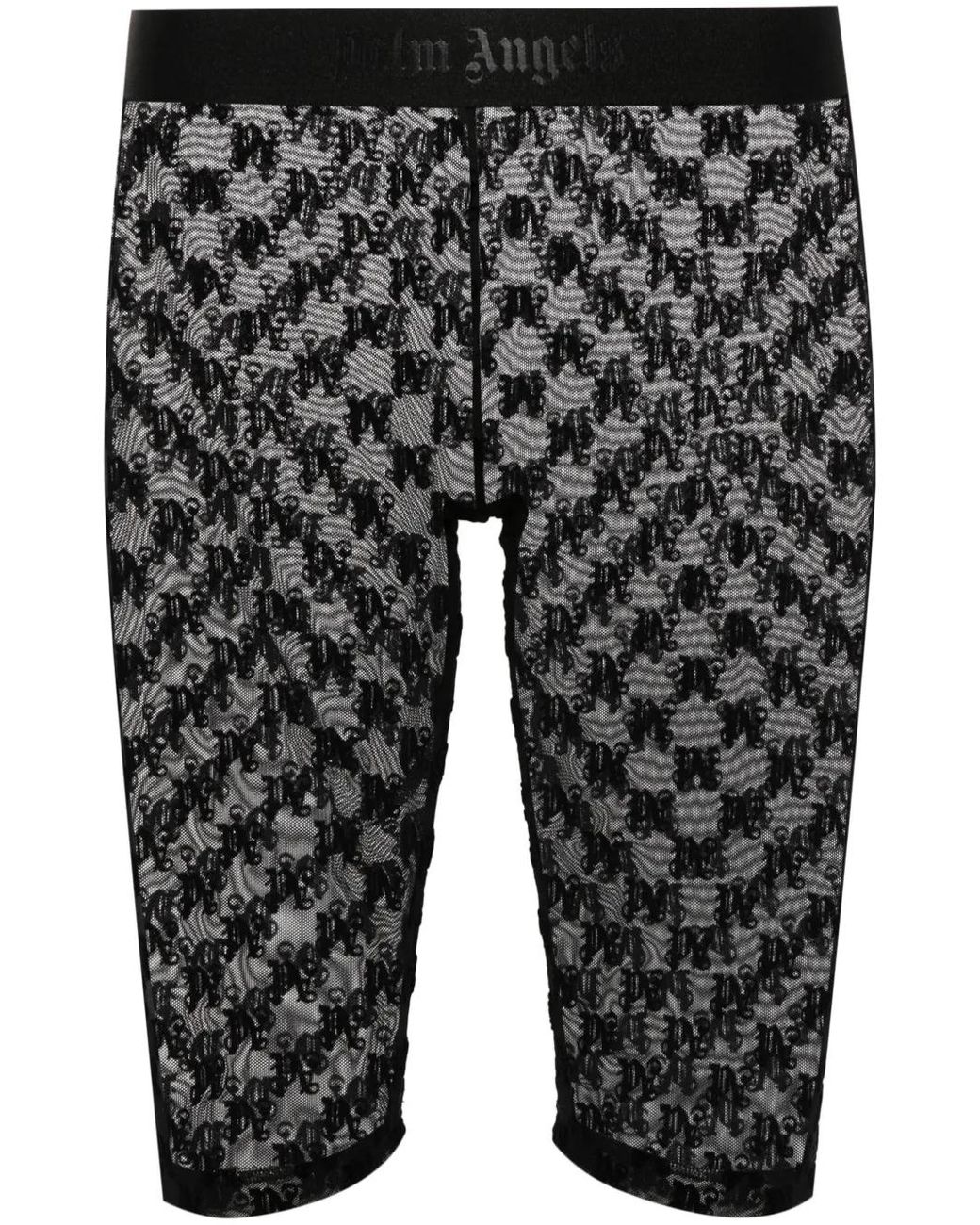 Palm Angels Gray Flocked-Logo Mesh Cycling Shorts