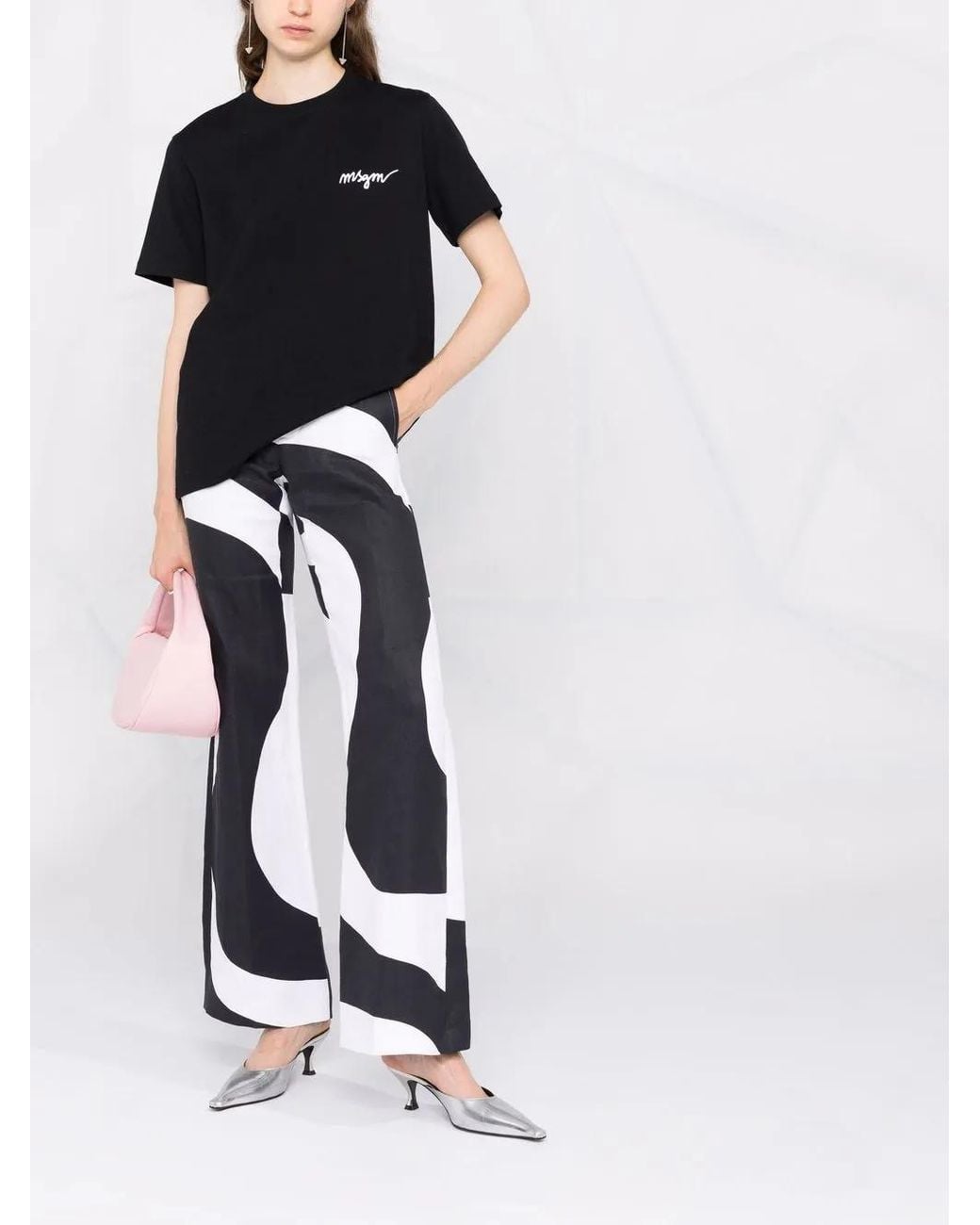 MSGM Black Logo-Embroidered Cotton T-Shirt Clothing