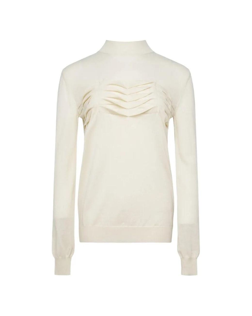 Jil Sander White Pleated Cashmere Sweater
