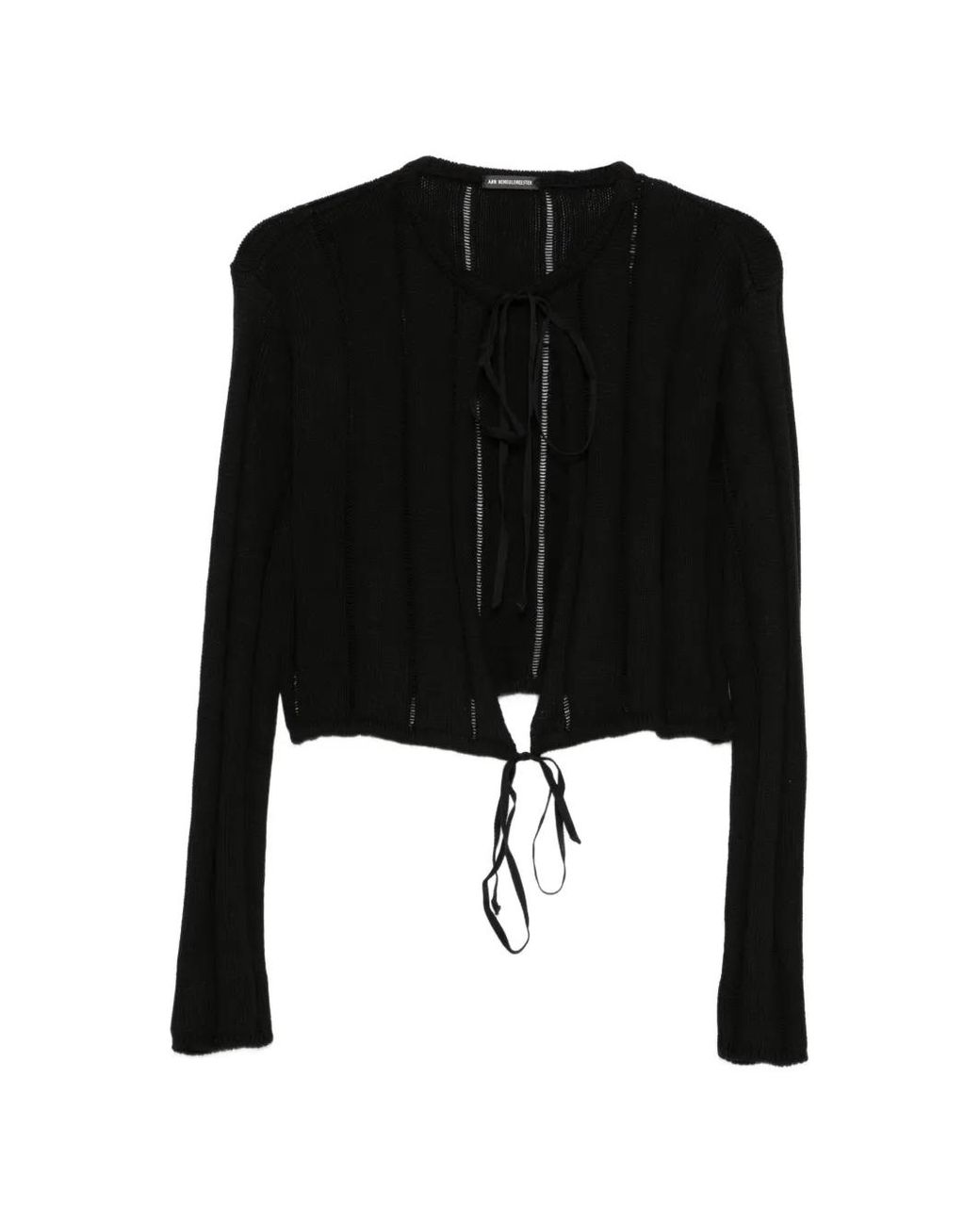 Ann Demeulemeester Black Tie-Fastening Open-Knit Cardigan