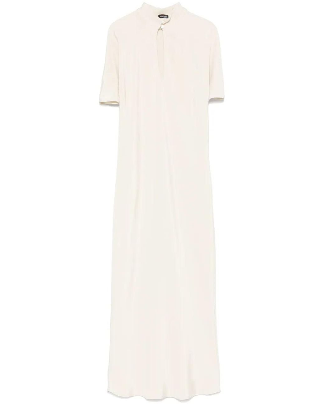Kiton White Keyhole-Neck Midi Dress