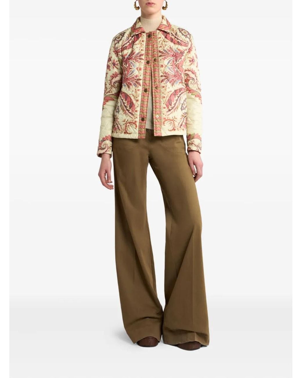 Etro Natural Padded Jacket With Foliage Print