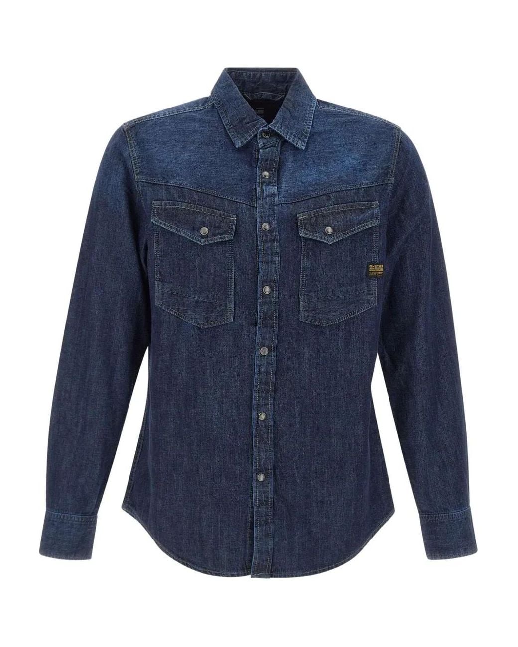 G-Star Blue Dakota Logo-Patch Shirt for men