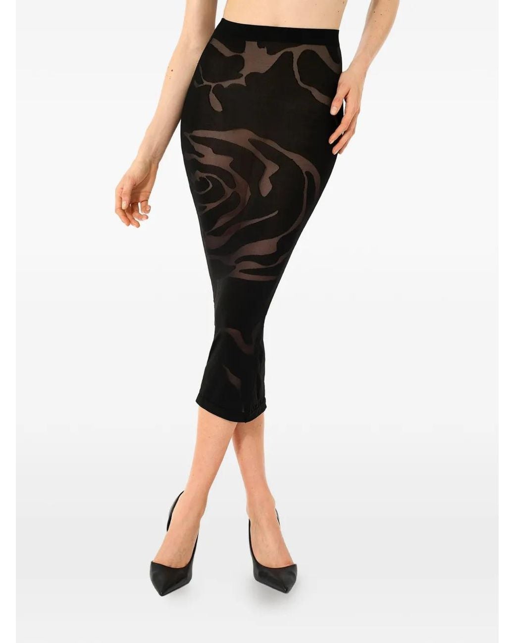 Wolford Black Rose Shadow Fitted Midi Skirt