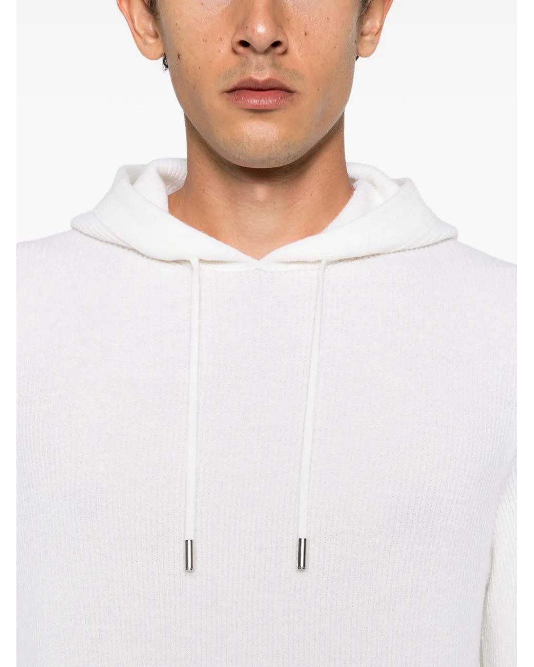 Magazzino Ricambi White Ribbed-Knit Drawstring Hoodie for men