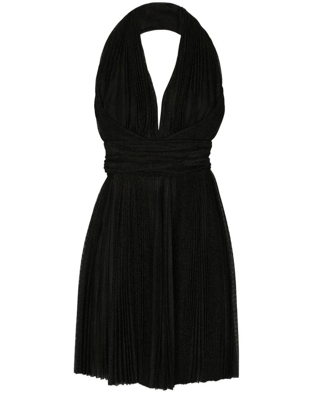 Dolce & Gabbana Black Plissé Halterneck Mini Dress