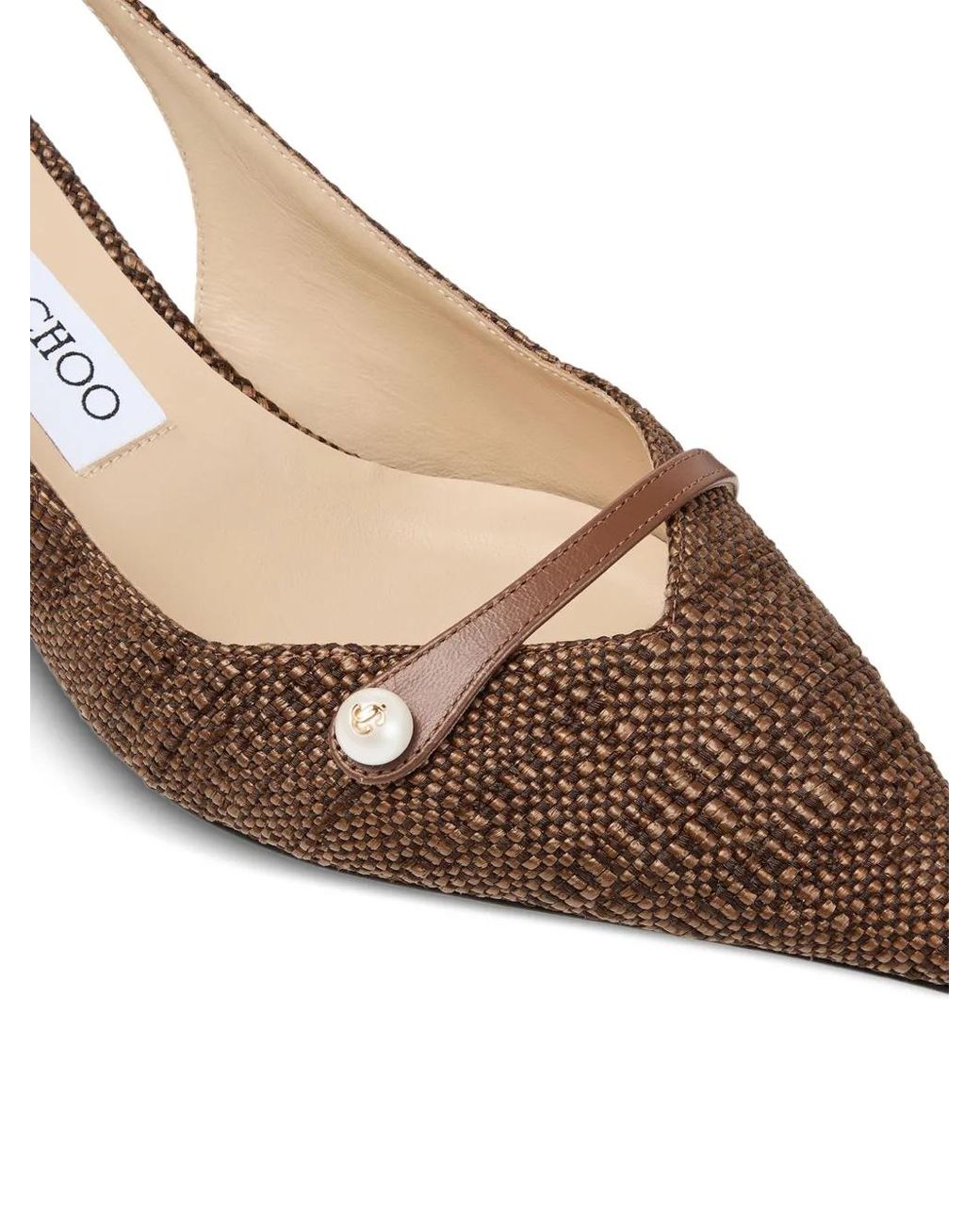 Jimmy Choo Brown Amita 45 Tan Fine Raffia-Effect Slingback Pumps