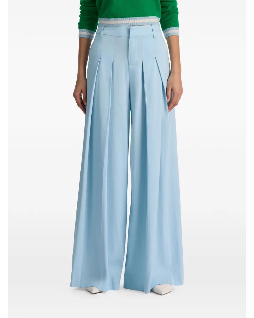 Alice + Olivia Blue Blaire Pleated Trousers