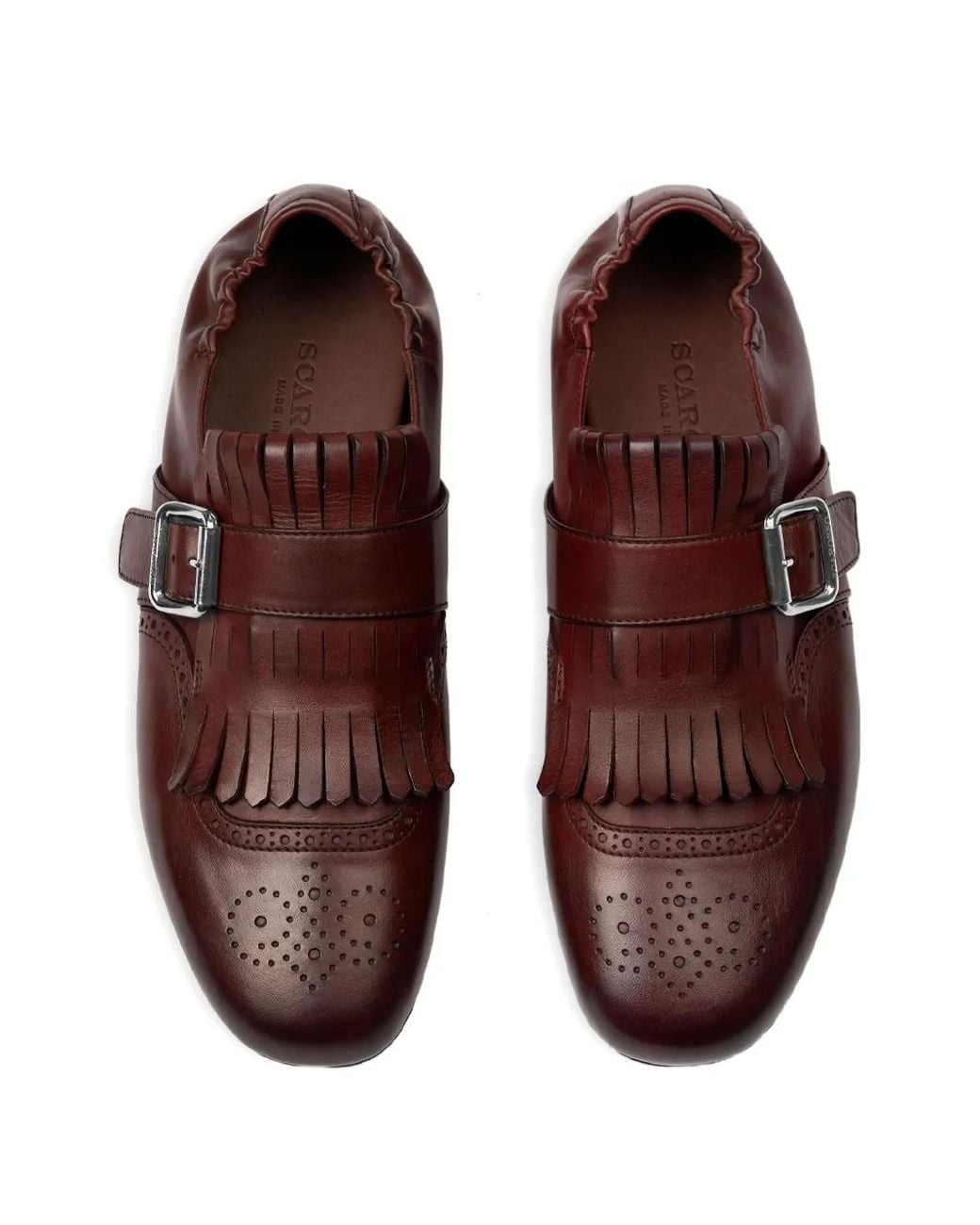 Scarosso Brown Julian Fringed Buckled Monk Shoes for men