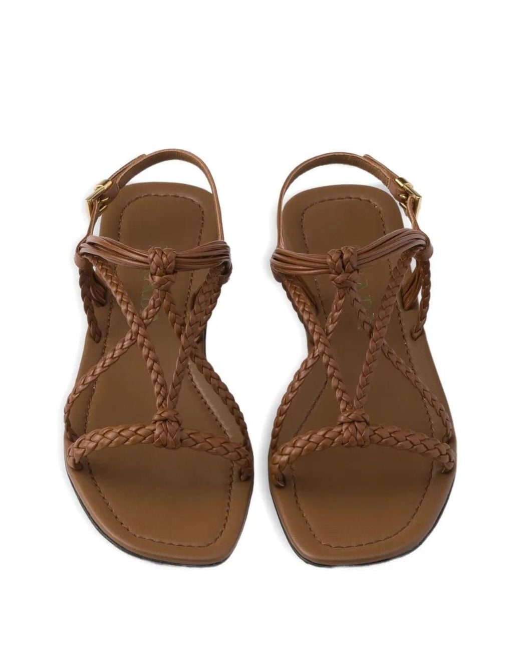 Prada Brown Sandales En Cuir À Semelle Plate