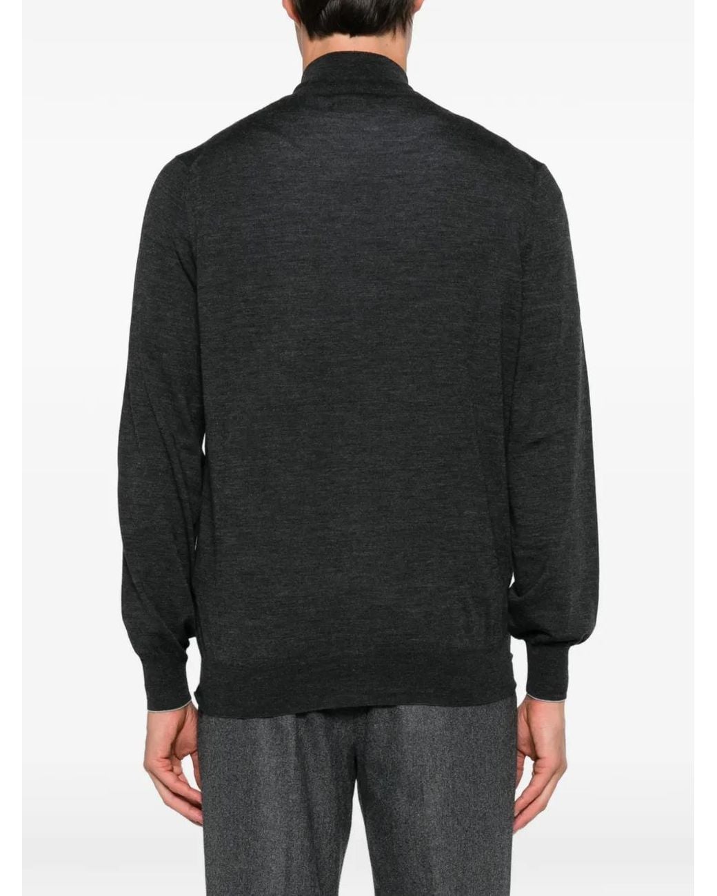 Brunello Cucinelli Black Zip-Up High-Neck Cardigan for men